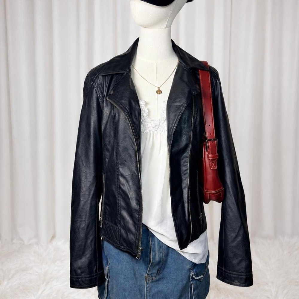 Y2K Black Faux Leather Moto Jacket